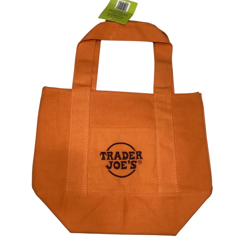 Trader Joe's Trick-or-Treat Canvas Tote Bag Orange Mini Lunch Double sided Logo